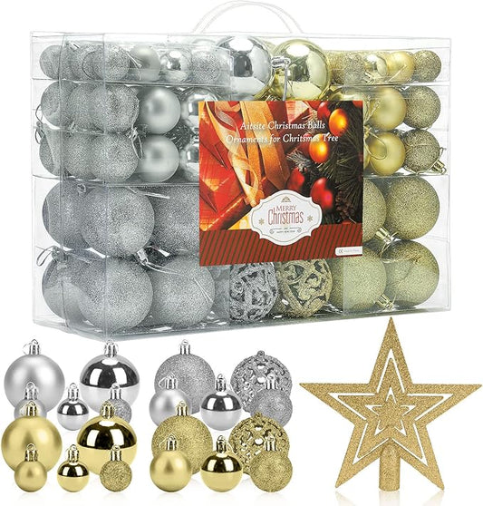 Aitsite 100 Pack Christmas Tree Ornaments Set Mini Shatterproof Holiday Ornaments Balls for Christmas Decorations (Gold and Sliver)