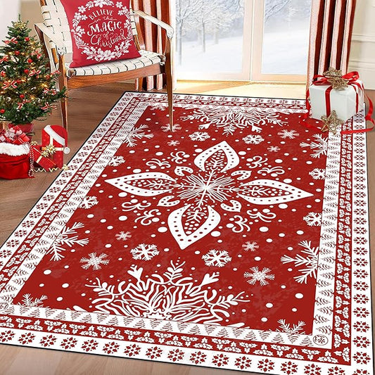 3' X 5' Christmas Rug Snowflake Area Rugs Washable for Indoor Entryway Dorm Laundry Holiday Decor Floor Mat Pad for Girls Kids Women Carpet Doormat