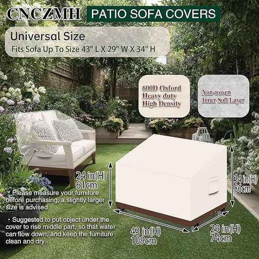 Heavy Duty Patio Sofa Covers Waterproof, Outdoor 3-Seater Couch Cover Waterproof, 600D Outdoor 2-Seater Loveseat Furniture Covers with Air Vent Handle 43''W x 29''D x 24''H/ 34''H Beige Brown
