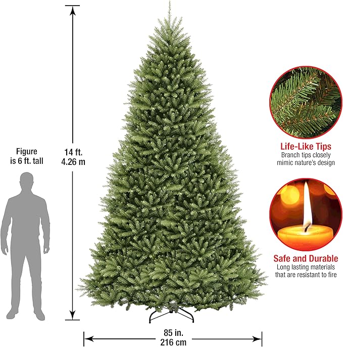 National Tree Company 14 ft Unlit Dunhill Fir Artificial Full Christmas Tree, 10,874 Tips, Includes Stand, Green