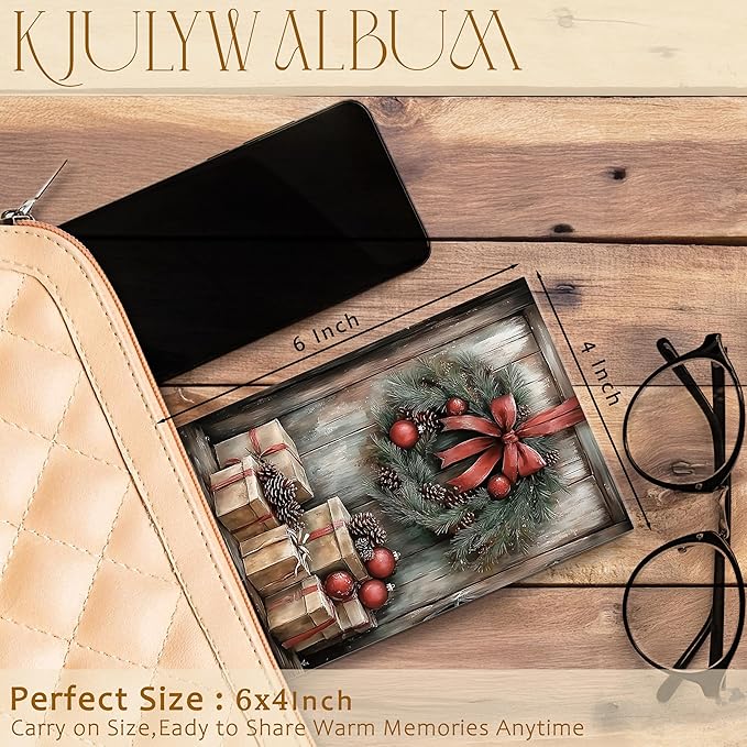 Christmas Photo Albums 4x6 inch Hold 36 Pictures, Rustic Christmas Wreath Gift Boxes Xmas Holiday Small Memory Photo Album Book for Baby Family Graduation Wedding Travel Vacation