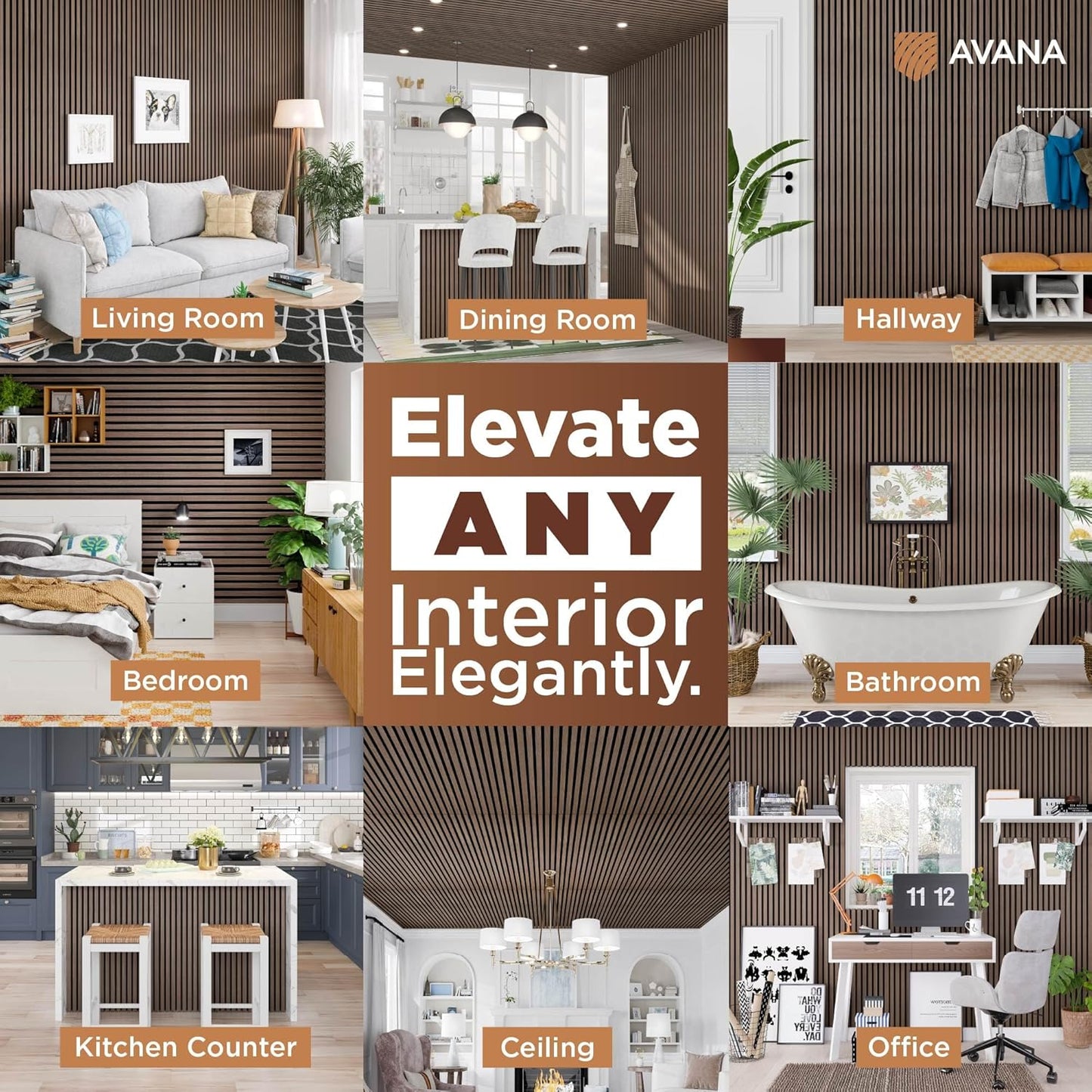 Avana Acoustic Wood Wall Panels – 94.4 X 12.6 Inch Walnut Acoustic Panels 4 PCs – Wall Panels For Interior Wall Decor For Homes, Offices, Studios – Sturdy And Durable Wood Panels For Wall