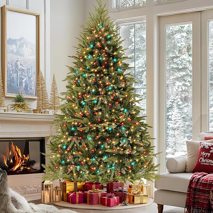 HOLLO STAR 7.5 ft Prelit Christmas Tree with 700 LED Lights, App Control, Aspen Artificial Christmas Tree, Multi-Color RGBW Lights, 2928 PE & PVC Branch Tips, for Home, Party