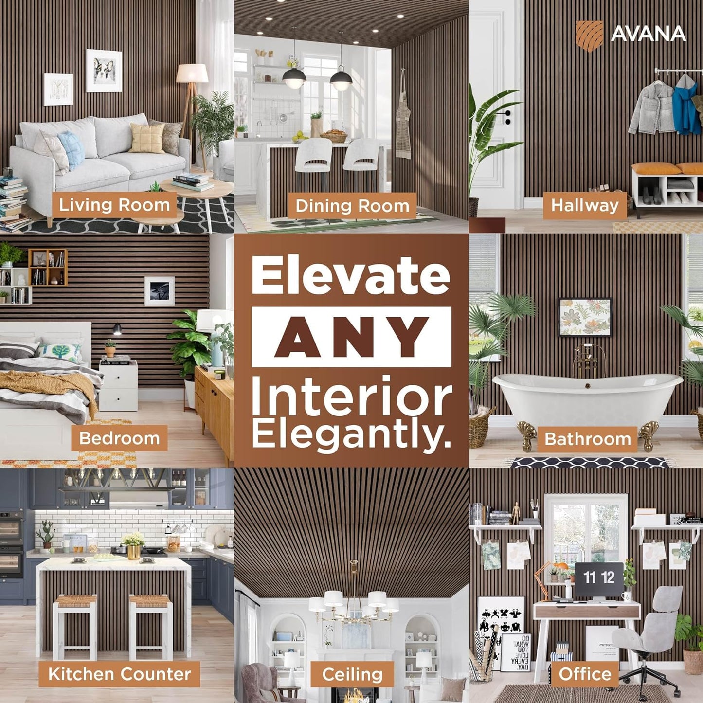 Avana Acoustic Wood Wall Panels – 47.2 X 12.6 Inch Walnut Acoustic Panels 1 PC – Wall Panels For Interior Wall Decor for Homes, Offices, Studios – Modern Sturdy And Durable Wood Panels For Wall