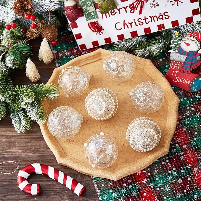 12CT Christmas Ball Ornaments Champagne Shatterproof Clear Large Plastic Christmas Tree Decoration, Delicate Hanging Ornaments for Xmas Party, Wedding, Holiday and Home Décor(70mm/2.76")