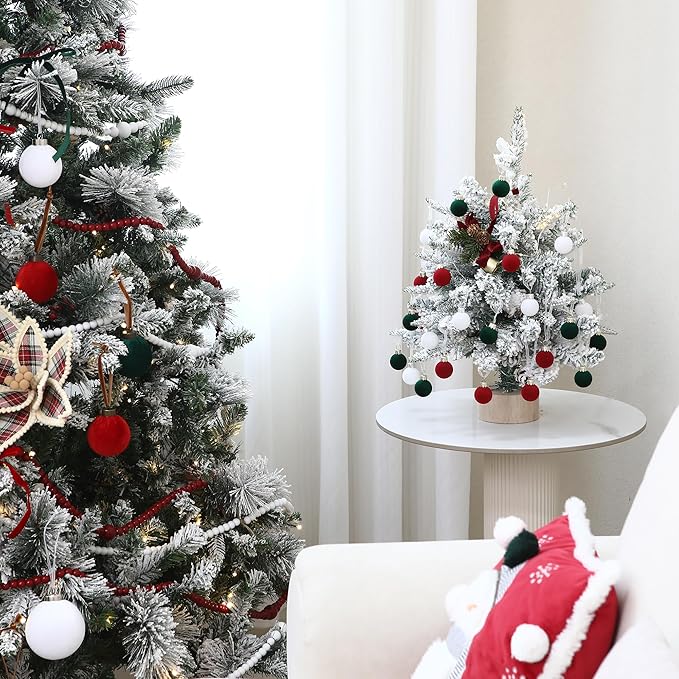 Sea Team 64-Pack Miniature Flocked Velvet Christmas Tree Ball Ornaments Set, Hanging Velour Baubles, Shatterproof Plastic Decorations for Xmas Tree, Wreath, Garland, 30mm/1.18 Inches, Elf