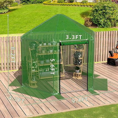 MU 9.4x9.4x8.2 FT Greenhouses for Outdoors, Heavy-Duty Green House for Outside, Walk in Winter Greenhouse with 180g Double Layer PE Cover, Ground Stakes, Great for Garden/Patio/Backyard