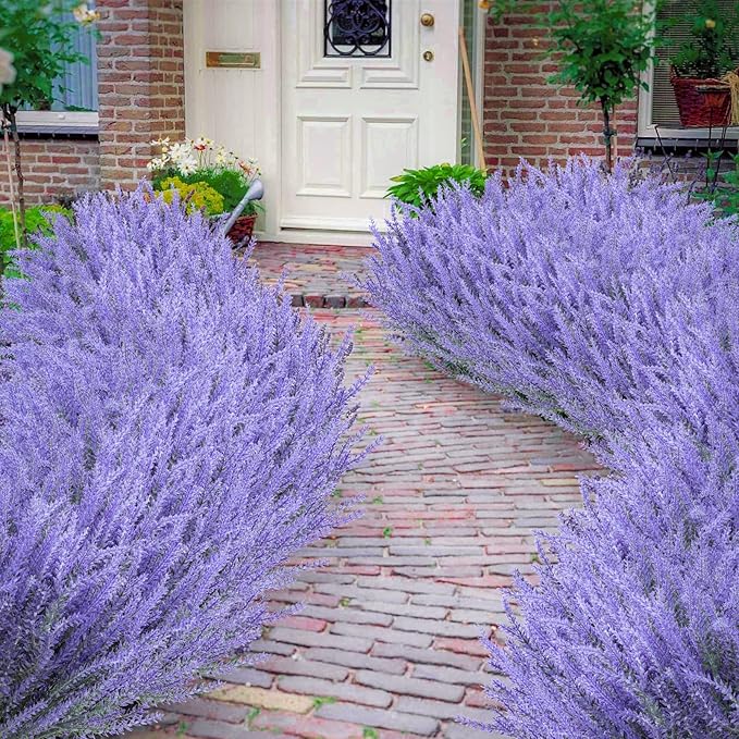 Ouddy Decor 24 Bundles Artificial Lavender Fake Flowers Faux Plastic Plants for Home Wedding Kitchen Garden Patio Window Box Office Table Centerpieces Indoor Outdoor Decor, Gray Purple