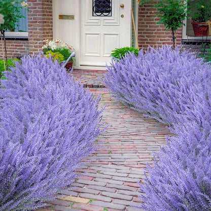 Ouddy Decor 24 Bundles Artificial Lavender Fake Flowers Faux Plastic Plants for Home Wedding Kitchen Garden Patio Window Box Office Table Centerpieces Indoor Outdoor Decor, Gray Purple