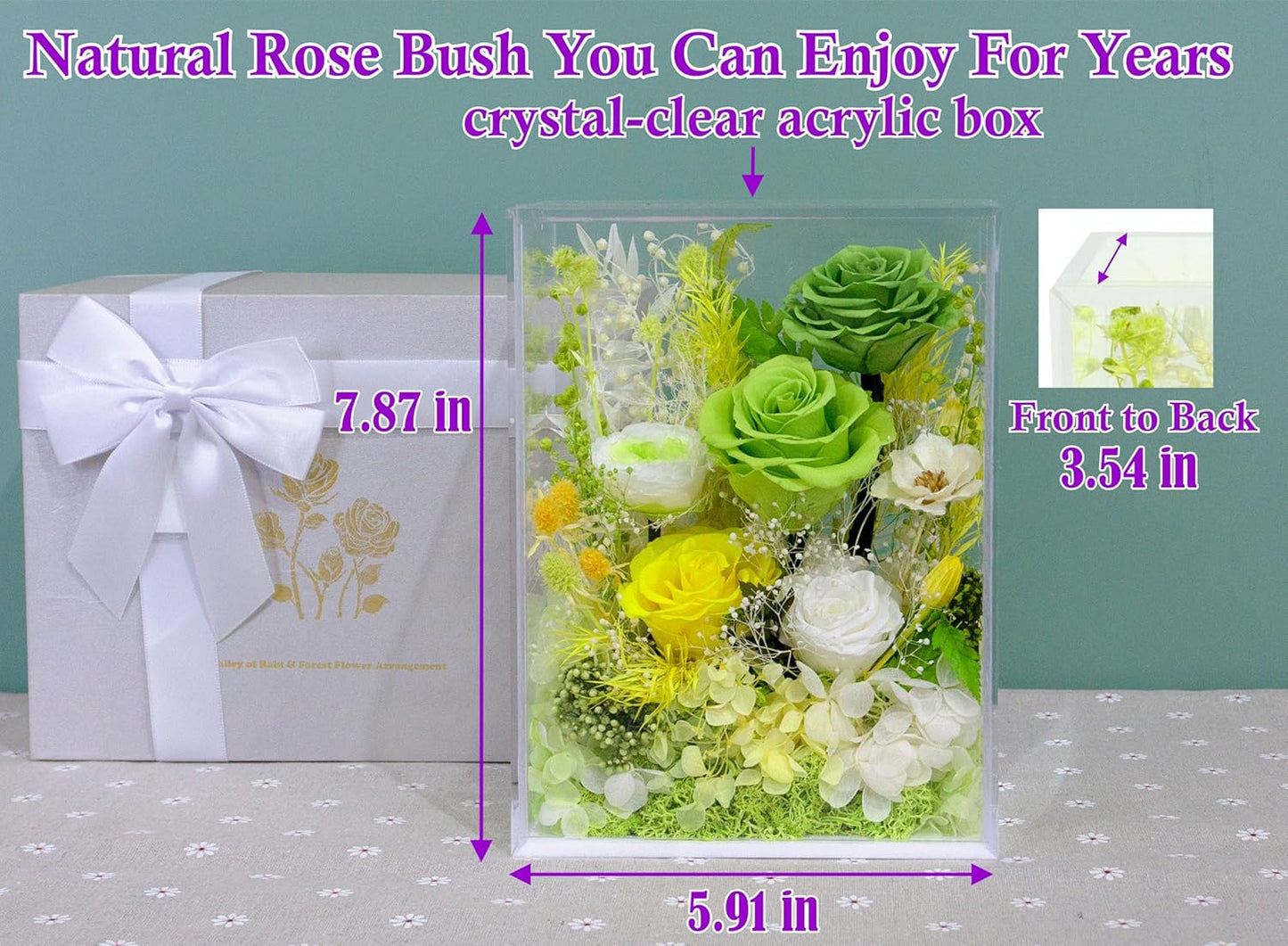 Valley of Rain & Forest Long-Lasting Real Flowers, Handcrafted Preserved Rose Bush For you to Send Love for All Occasions, Floral Arrangement for Indoor Decoration (Green Rose Spring-themed)