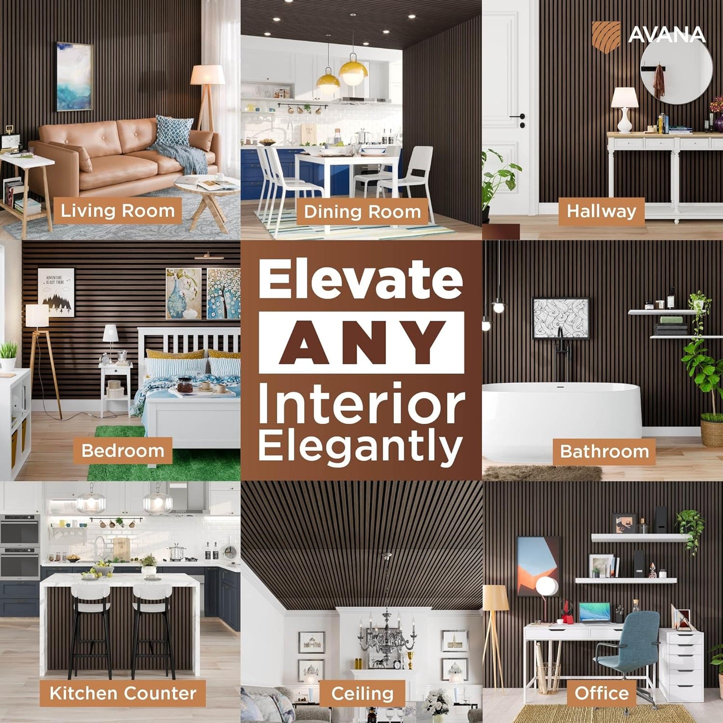 Avana Acoustic Wood Wall Panels – 94.4 x 12.6 Inch Dark Walnut Acoustic Panels 4 PCs – Wall Panels For Interior Wall Decor for Homes, Offices, Studios – Aesthetically Pleasing Wood Panels For Wall