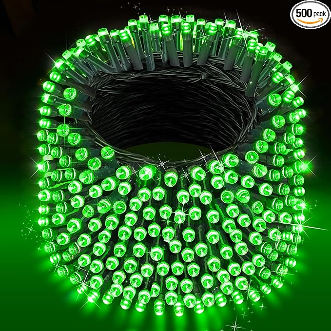 XURISEN Christmas Lights Outdoor 197FT 500 LED Green Wire String Lights 8 Modes with Timer Memory Waterproof Fairy Light Plug in for Xmas Tree Wedding Yard Party Holiday Decorations(Green)