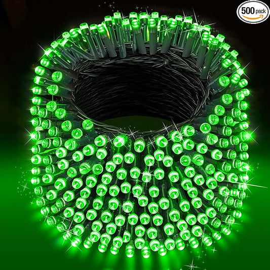 XURISEN Christmas Lights Outdoor 197FT 500 LED Green Wire String Lights 8 Modes with Timer Memory Waterproof Fairy Light Plug in for Xmas Tree Wedding Yard Party Holiday Decorations(Green)
