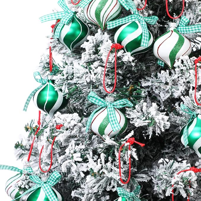 Syhood 24 Pcs Christmas Tree Ornaments, Christmas Ball Decorations Set, Shatterproof Baubles Xmas Tree Hanging Decor, Peppermint Candy Ball Red White Green Stripes Party Holiday(Cute,2.36 Inches)