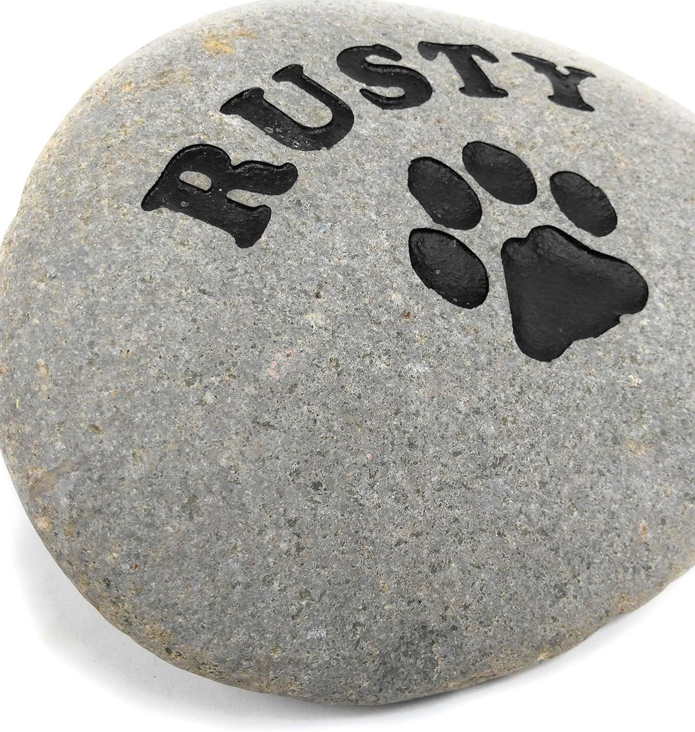 Personalized River Stone Pet Memorial Stones Headstone Grave Marker for Dog or Cat 8 inches to 10 inches Natural Rock Customized with Name and Paw Print