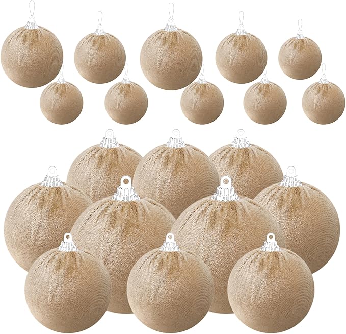 Gresorth Decoration DIY Christmas Tree Velvet Hanging Fabric Wrapped Ball Bulk Handmade Sphere Ornament House Cabinet Table Kitchen Khaki 10pcs