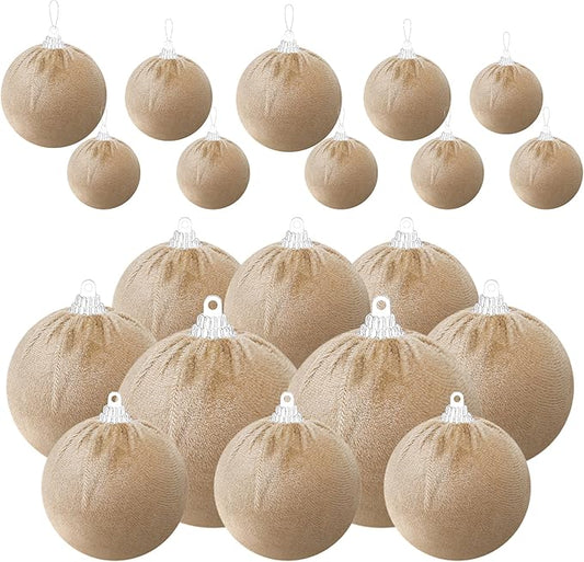 Gresorth Decoration DIY Christmas Tree Velvet Hanging Fabric Wrapped Ball Bulk Handmade Sphere Ornament House Cabinet Table Kitchen Khaki 10pcs
