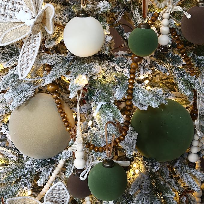 Sea Team 16-Pack Flocked Velvet Christmas Tree Ball Ornaments Set, Hanging Velour Baubles, Shatterproof Plastic Decorations for Xmas Tree, Wreath, Garland, 80mm/3.15 Inches, Olive Green