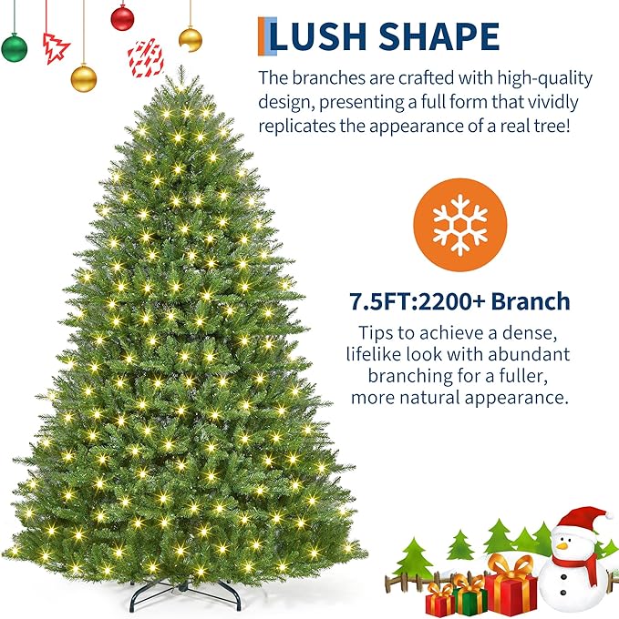 6FT Pre-Lit Artificial Christmas Tree with Color Lights,Green PE & PVC Artificial Xmas Tree,Easy Assembly, Full Branch Tips& Foldable Stand for Home, Office, Party Decoration for Xmas Holiday