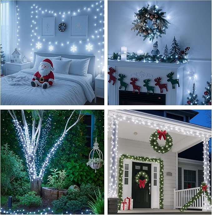String Lights Outdoor & Indoor, 2Pack 600 LED Christmas Lights, 210ft Plug-in Waterproof Twinkle Light with 8 Modes for Xmas Tree Halloween Wedding Party Garden Patio Decorations(White)