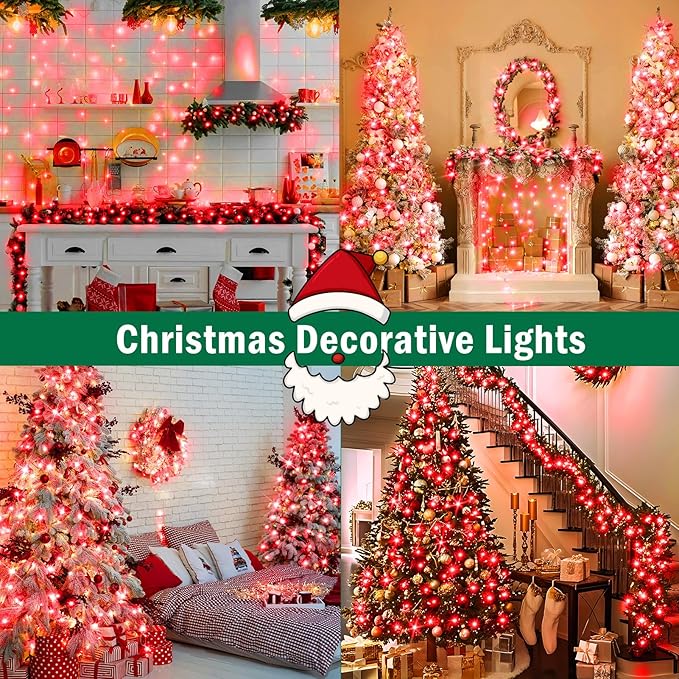 SAUIRS 403FT 1000 LED Christmas Lights Outdoor String Lights with 8 Modes Timer Waterproof Fairy Light Plug in for Outside Indoor Party Xmas Palm Tree Yard Wedding Decorations(Red)
