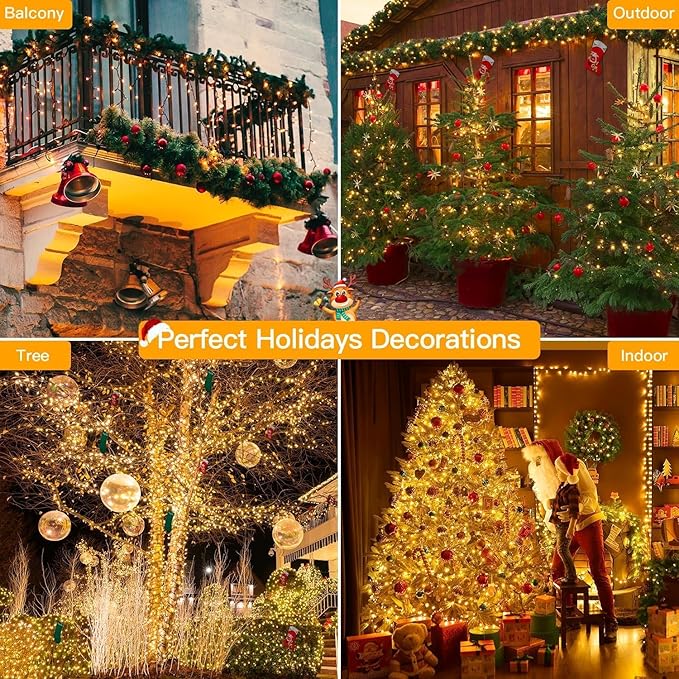 Solar Christmas Lights Outdoor, 4 Pack Solar Christmas Lights Outdoor Waterproof, 100 LED, 8 Modes Solar String Lights for Outside Christmas Decorations Patio Yard Tree Garden(Warm White)