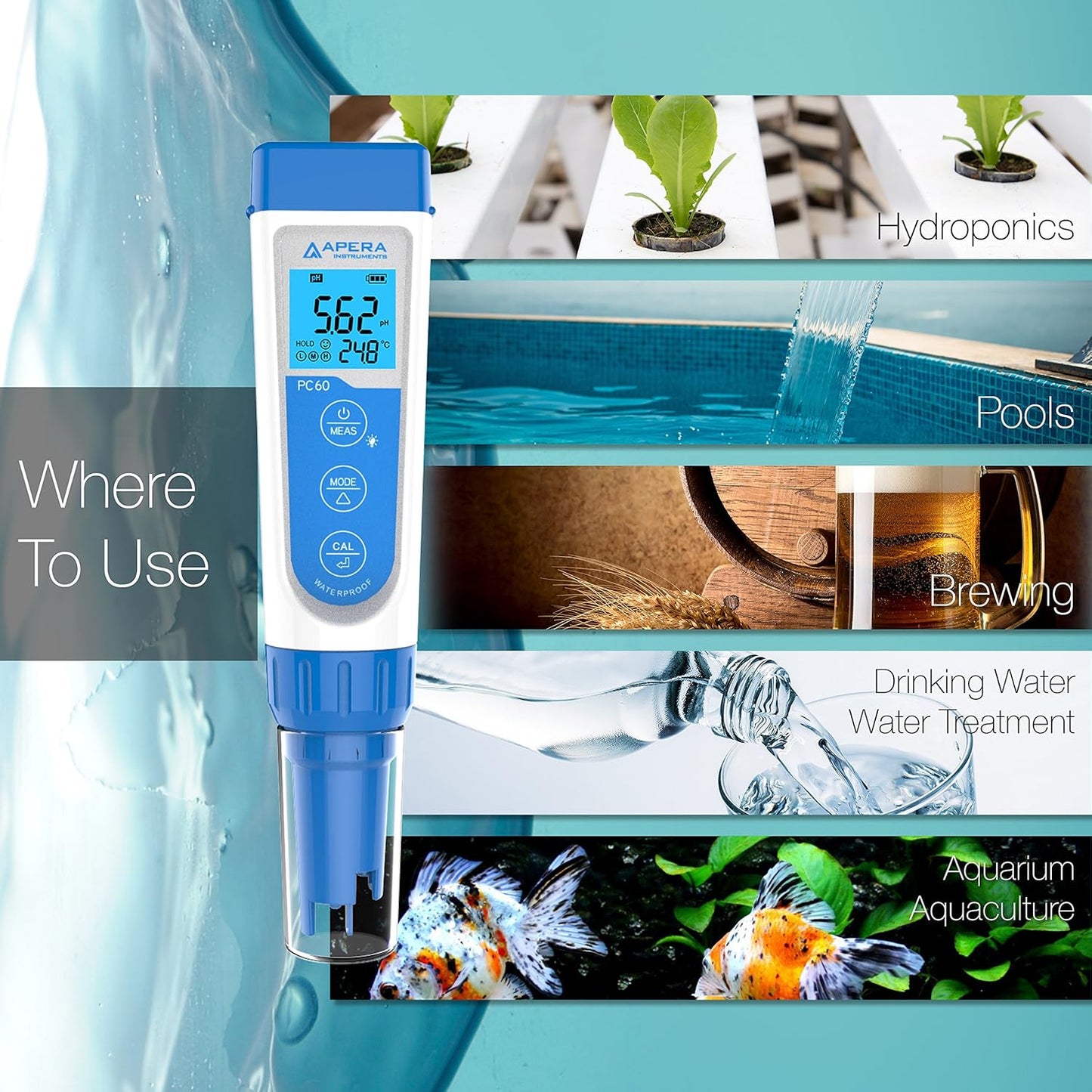 Apera InstrumentsAPERA Instruments AI316 Premium Series PC60 5-in-1 Waterproof pH/EC (Conductivity) & AI209 Value Series PH20 Waterproof pH Tester Kit