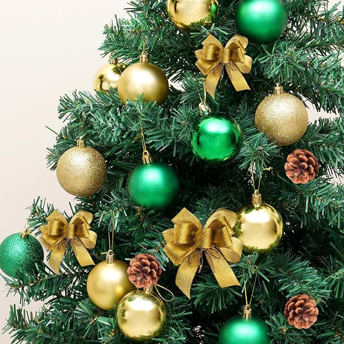30ct Christmas Ball Ornaments, Shatterproof Christmas Tree Decorations, Perfect Hanging Ball for Indoor/Outdoor Holiday Party Decor (Green, Gold, 2.36'')