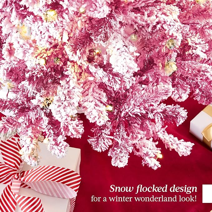 Best Choice Products 7.5ft Pre-Lit Pink Christmas Tree, Artificial Snow Flocked Full Fir Tree, Holiday Decoration w/ 550 Lights, 1,346 Branch Tips, Foldable Metal Base