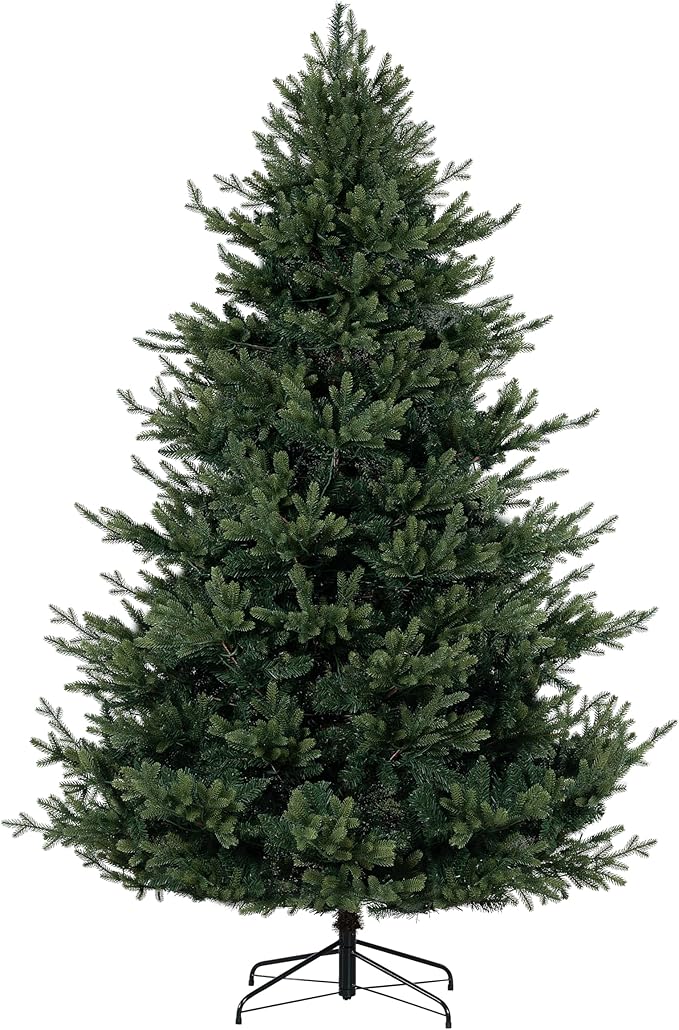 Kinsley 7.5ft Prelit Aritificial Christmas Tree with 4130 Branch Tips, 600 Warm Lights and Metal Stand, 59" Wide Realistic Traditional Christmas Tree with Lights by Naomi Home