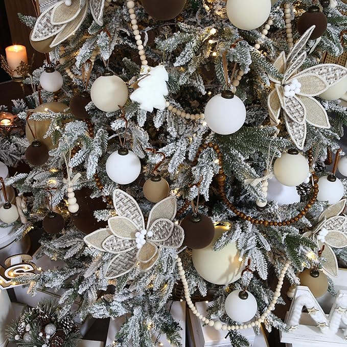 Sea Team 25-Pack Flocked Velvet Christmas Tree Ball Ornaments Set, Hanging Velour Baubles, Shatterproof Plastic Decorations for Xmas Tree, Wreath, Garland, 60mm/2.36 Inches, Cream