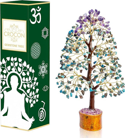 Amethyst & Turquoise Gemstone Tree, Crystal Tree of Life, Feng Shui Bonsai, Money Tree, Healing Tree - Home Decoration, Good Luck Figurine, Gem Tree for Positive Energy, Chakra Tree of Life, Gift