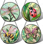 Stained Glass Window Hanging 4 Pcs Set Pink Green Insect Theme 9.8" - Butterfly Suncatcher Door Garden Sun Catcher Decor Birthday Christmas for Mom Woman Nana Men