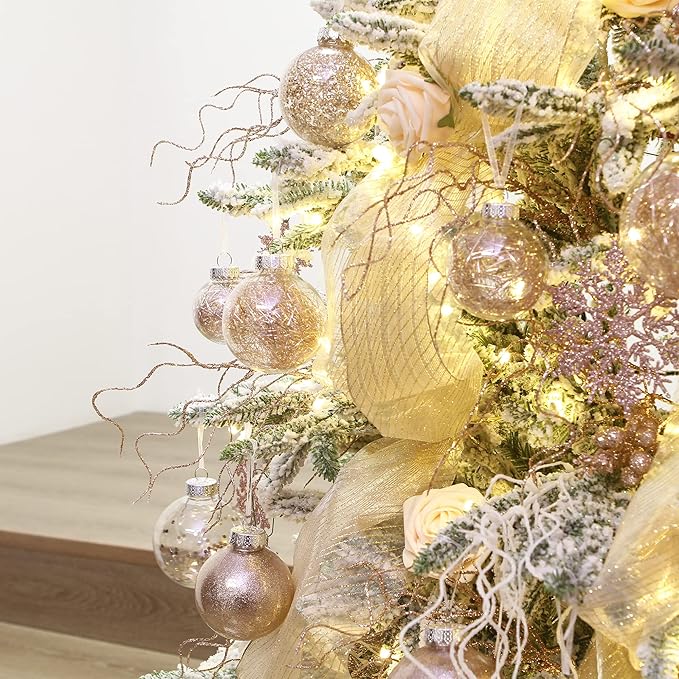 Sea Team Shatterproof Clear Plastic Christmas Ball Ornaments Decorative Xmas Balls Baubles Set with Stuffed Delicate Decorations (70mm/2.76 inch 24-Pack, Rose Gold)