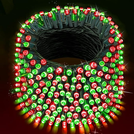 XURISEN 403FT 1000 LED Christmas Lights Outdoor Green Wire String Lights 8 Modes with Timer Memory Waterproof Fairy Light Plug in for Xmas Tree Wedding Yard Party Holiday Decorations(Red+Green)