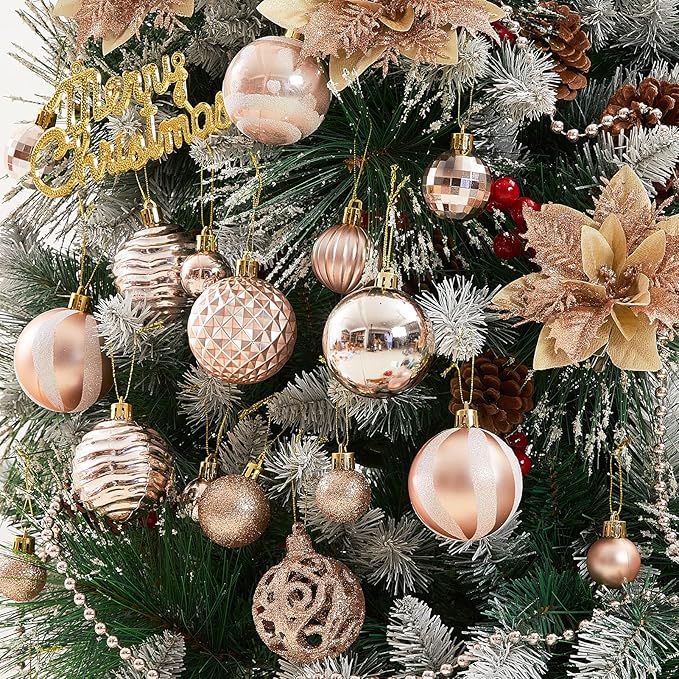 100PCS Shatterproof Christmas Tree Ball Ornaments, Assorted Baubles Set with Glitter - For Holiday Decor