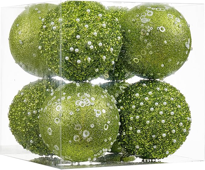 8CT Christmas Ball Ornaments, Green Christmas Ball Decorations Shatterproof Plastic Hanging Pearl Balls for Holiday Party(90mm/3.54")