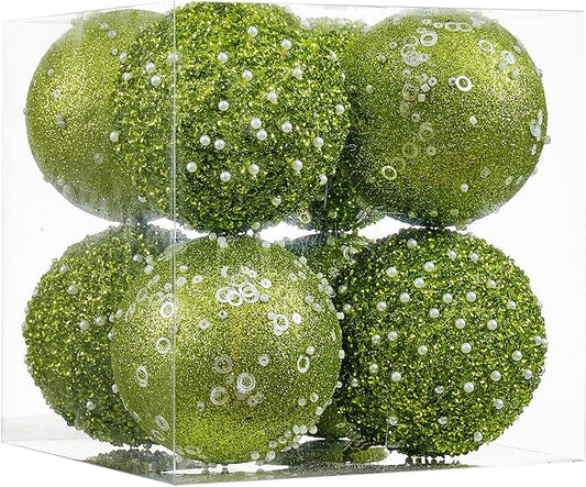 8CT Christmas Ball Ornaments, Green Christmas Ball Decorations Shatterproof Plastic Hanging Pearl Balls for Holiday Party(90mm/3.54")