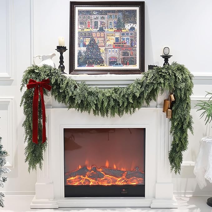 Artificial Cedar Garland for Christmas Decoration - Realistic Winter Greenery Garland for Mantel, Fireplace, Table, Door, Holiday Indoor Outdoor Decor 6FT