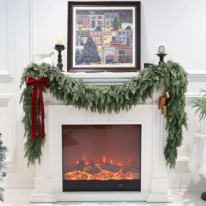 2PCS Artificial Cedar Garland for Christmas Decoration - Realistic Winter Greenery Garland for Mantel, Fireplace, Table, Door, Holiday Indoor Outdoor Decor 6FT