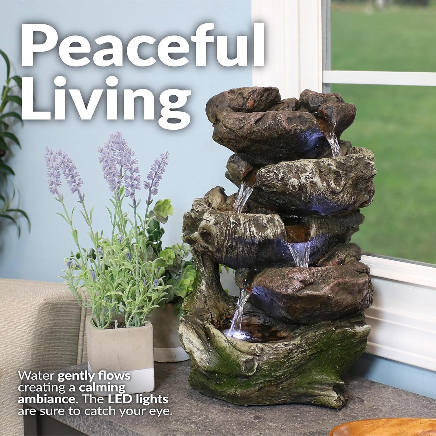 Sunnydaze Tabletop Water Fountain - Relaxing Indoor Desktop Water Feature - Rock Fountain with LED Lights - Office, Bedroom, Living Room