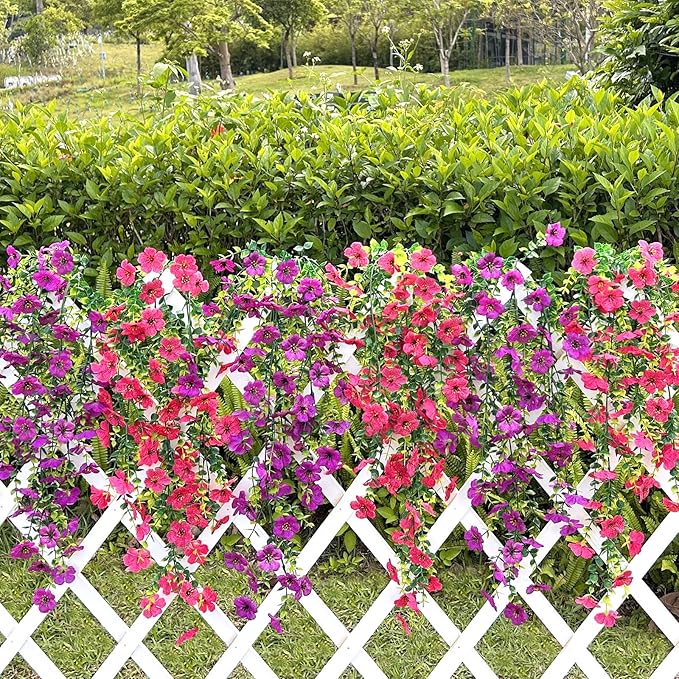 Artificial Hanging Flowers for Outdoors Faux Plants for Spring Summer Decoration,6 Bundles UV Resistant Realistic Silk Flowers Indoor Outside Garden Porch Patio Balcony Yard Farmhouse