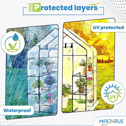 OGrow Machrus Deluxe Walk-in Greenhouse with 3 Tiers and 12 Shelves - Clear Cover