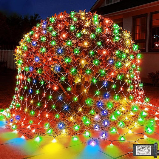 LitHome 14.8FT x 5FT Led Christmas Net Lights Outdoor, 300 LED Multicolor Christmas Net Lights for Bushes Connectable, 8 Modes Colorful Giant Mesh Light Green Wire for Yard, Garden, Party, Tree Decor