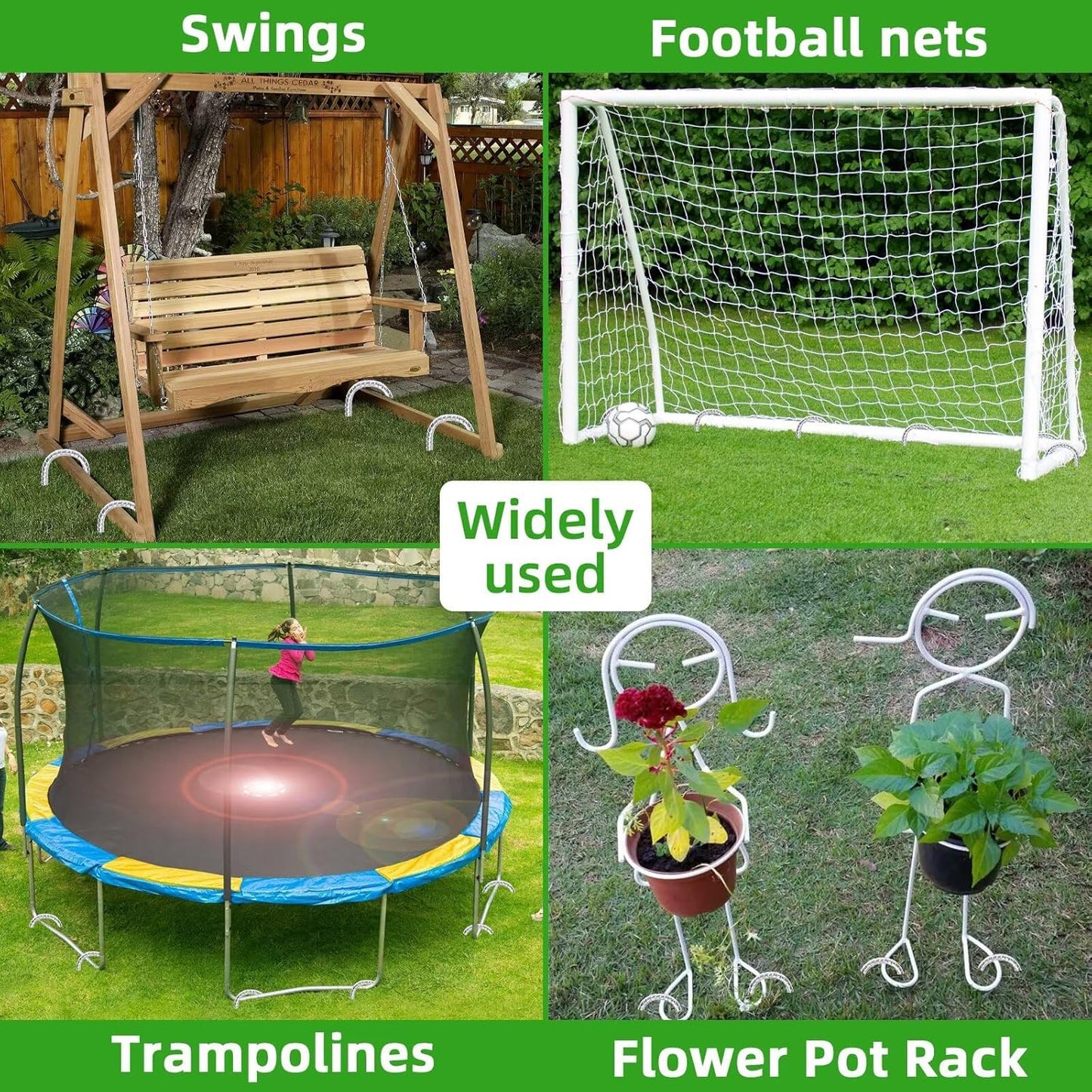 Trampoline Stakes Anchors High Wind 12inx6mm Galvanized U Hook 10pcs Rebar Stakes – Heavy Duty Ground Anchors for Trampoline,Yard & Inflatable,Landscape Metal Stakes for Outdoor Decorations