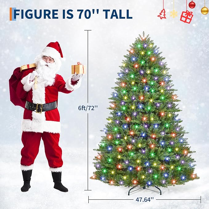 6FT Pre-Lit Artificial Christmas Tree with Color Lights,Green PE & PVC Artificial Xmas Tree,Easy Assembly, Full Branch Tips& Foldable Stand for Home, Office, Party Decoration for Xmas Holiday