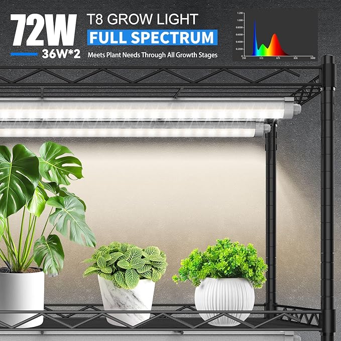JESLED T8 Plant Grow Lights, 3FT Full Spectrum Grow Light, 72W(2 X 36W,450W Eqiv), Linkable Led Grow Light Strip for Greenhouse, Plant Shelves, Plug and Play, Natural White, 2-Pack