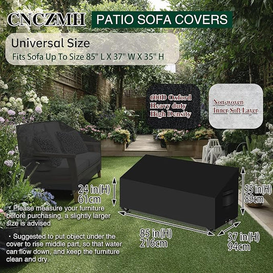 Heavy Duty Patio Sofa Covers Waterproof, Outdoor 3-Seater Couch Cover Waterproof, 600D Outdoor 2-Seater Loveseat Furniture Covers with Air Vent Handle 85''W x 37''D x 24''H/ 35''H Black