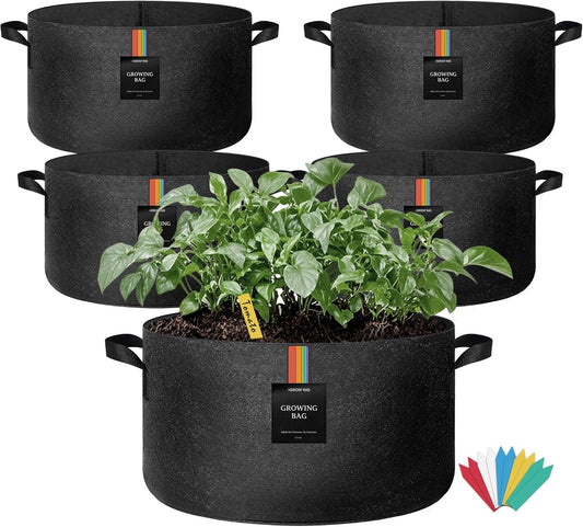 The Growing 5 Pack 30 Gallon Fabric Grow Bags，Thickened Aeration Nonwoven Fabric Plant Pots with Durable Handles,Heavy Duty 300G Planter Pot for Tomato, Fruits, Vegetables and Flowers, Black