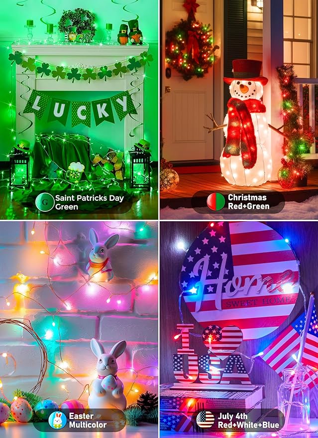 Minetom Color Changing String Lights Outdoor- 22 Colors 33FT 100 LED Fairy String Lights with Remote, Twinkle Christmas Tree Lights with 12 Lighting Modes, 4th of July Lights for Indoor Bedroom Party